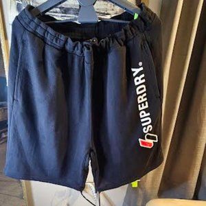 Superdry Shorts Sportstyle Applique Logo Fleece Black Drawstring Waist Sz 2x
